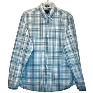 J Crew Plaid Flex Washed in Aqua/White Men’s L Slim